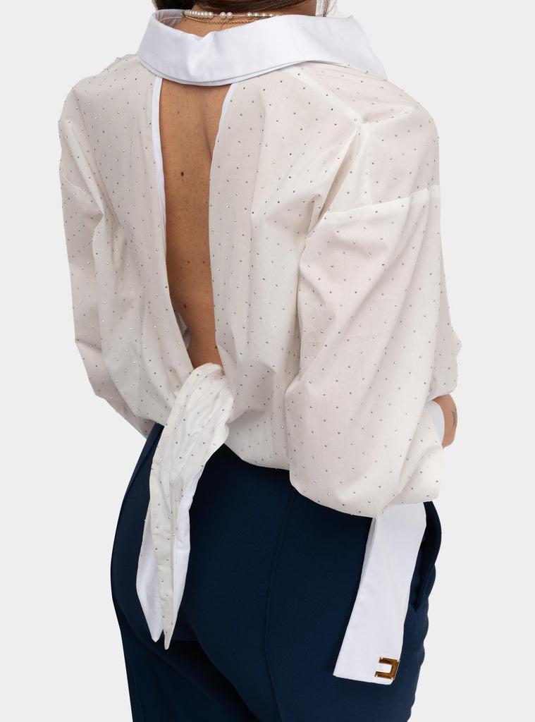 Camicia in popeline con strass nodo Bianco CA08151E2V390 100BIANCO ELISABETTA FRANCHI 