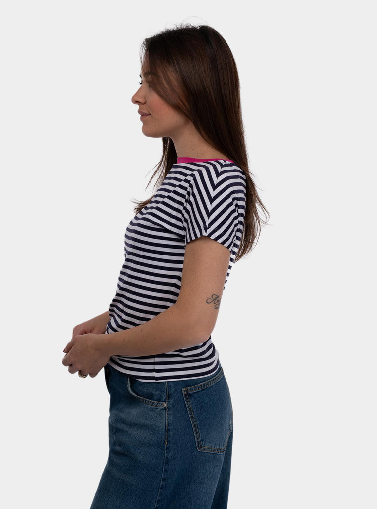 T-shirt a righe con profili a contrasto Blu SS25513J013 AZUL NIU 