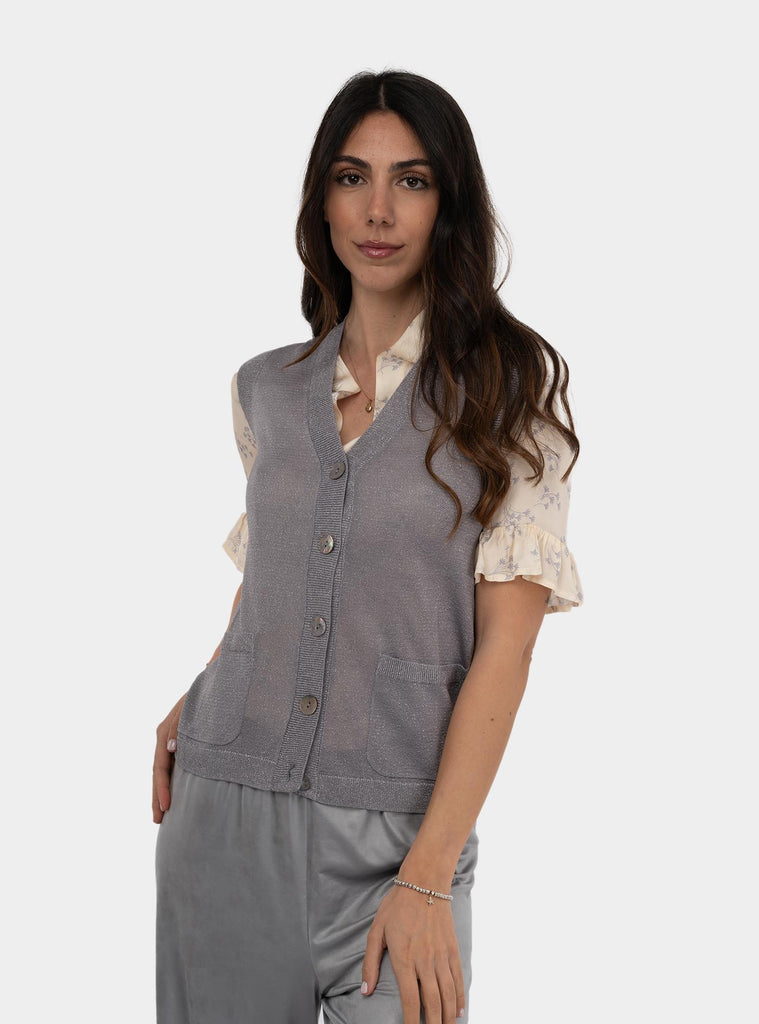 Gilet in maglia con bottoni lurex Grigio 511SD53022 S3023 CENERE ALESSIA SANTI 