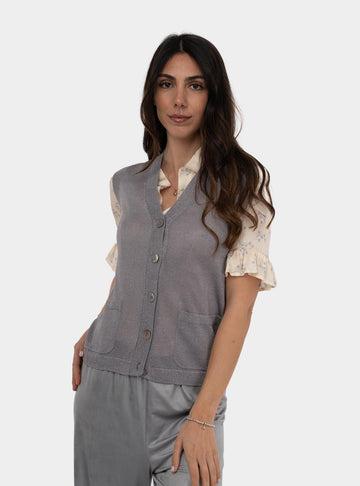 Gilet in maglia con bottoni lurex Grigio 511SD53022 S3023 CENERE ALESSIA SANTI 
