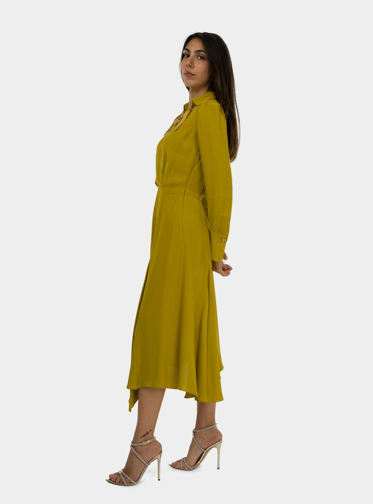 Abito in georgette con foulard gioiello curry<BR/> AB86352E2 DC6CURRY ELISABETTA FRANCHI 