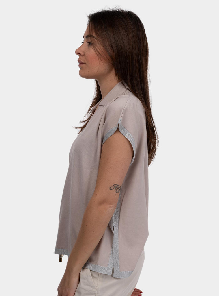 Maglia con bordi in lurex beige 57269/14069 111 GRAN SASSO 
