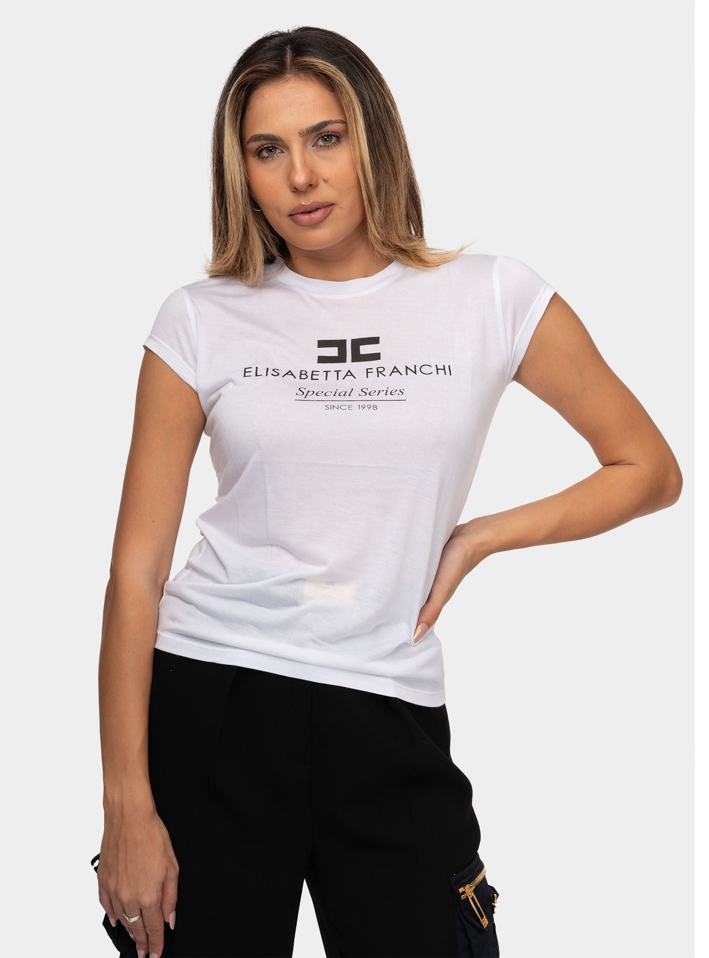 ELISABETTA FRANCHI T-shirt in jersey modal con stampa logo ELISABETTA FRANCHI T-shirt in jersey modal con stampa logo
