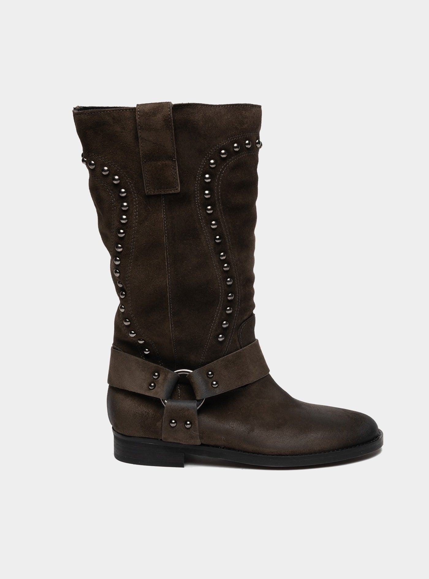 BAILE Stivale con Borchie Marrone Stivali Alti Donna Marrone