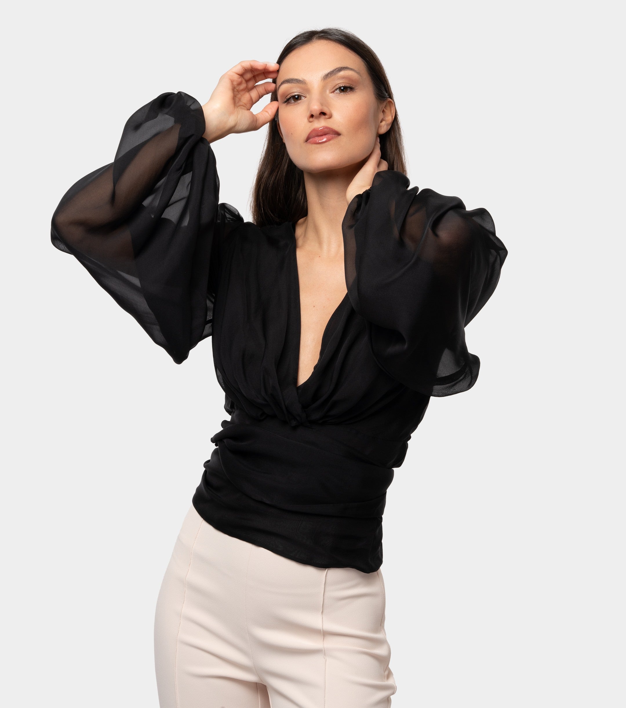 Camicia in voile di seta nero - Main Image