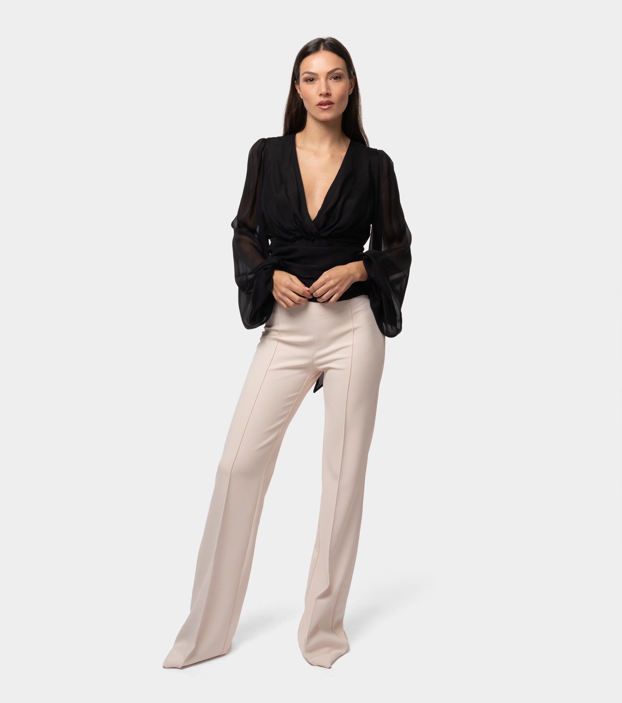 ELISABETTA FRANCHI Camicia in voile di seta nero Blusa Donna Nero