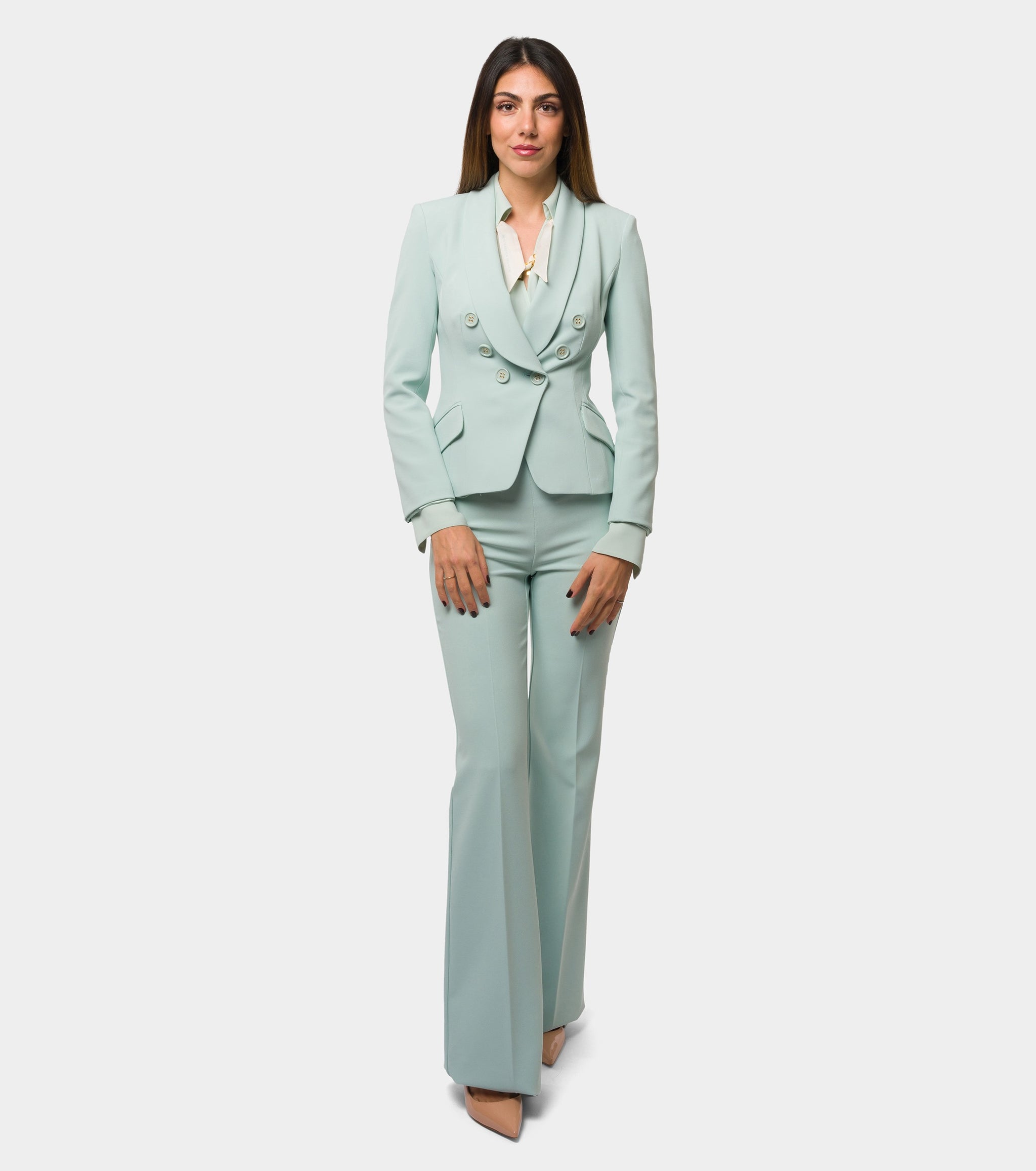 ELISABETTA FRANCHI Camicia cropped in georgette di viscosa acqua